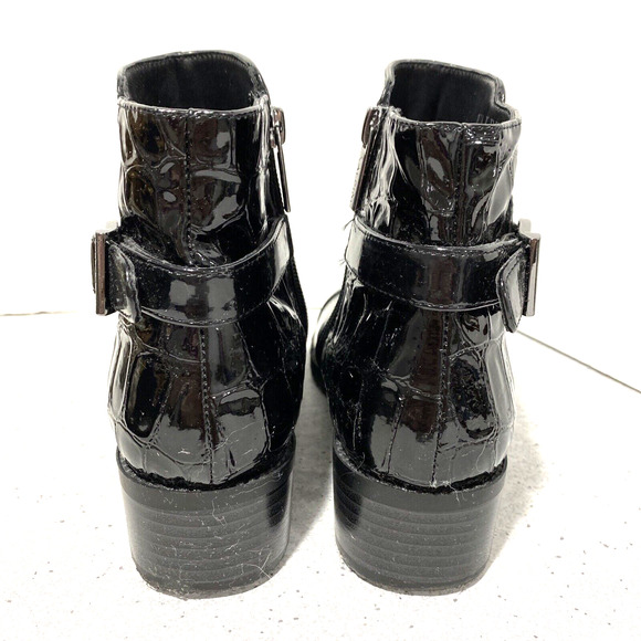 Valdini Mia ankle boots black patent and moc croc texture US 6M zip faux buckle - Picture 4 of 11